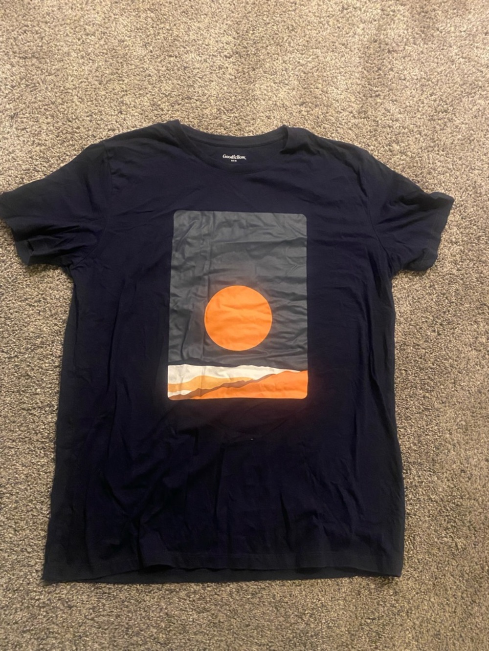 Goodfellow & Co Navy Short-Sleeve Tee with Orange Sun Graphic